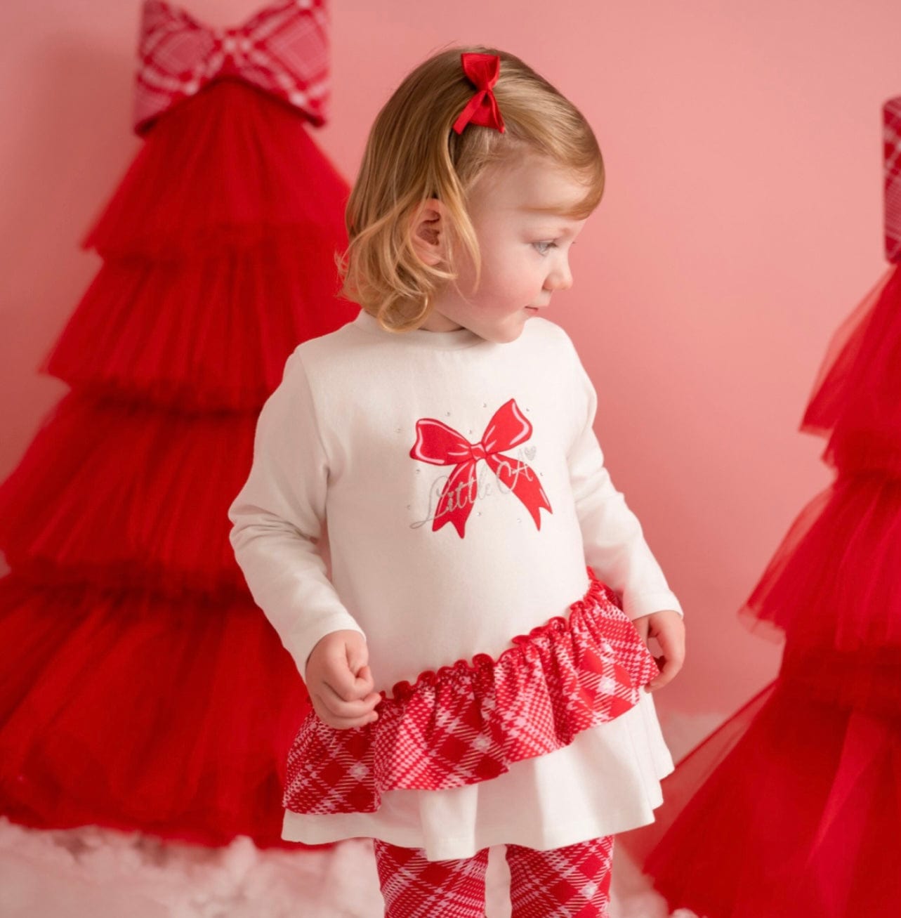 Little A Kiara Bow Check Legging Set