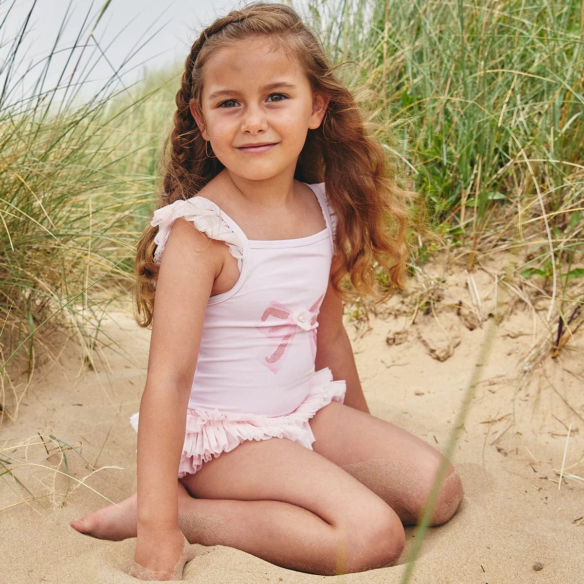 Caramelo Tulle Frill Glitter Bow Swimsuit