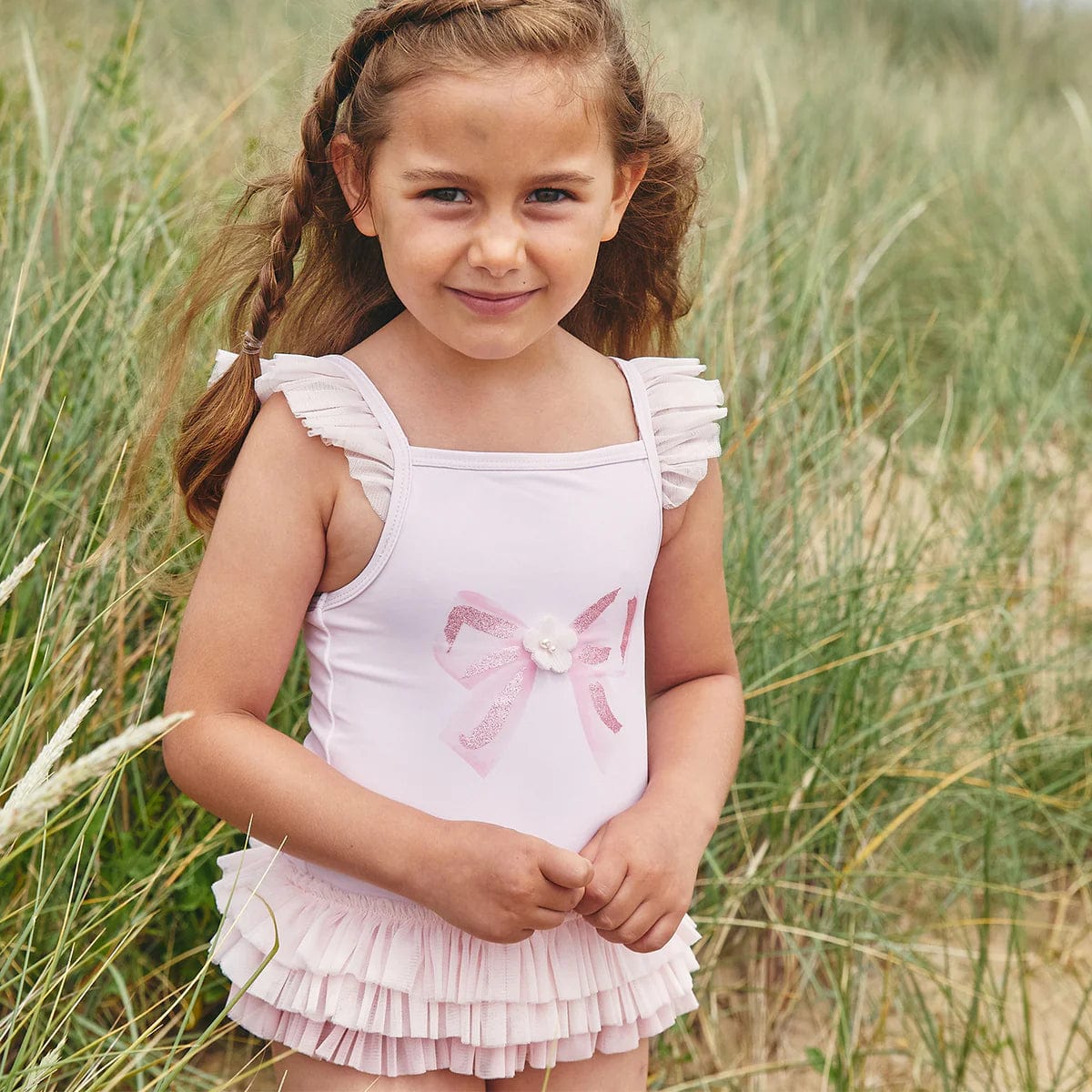 Caramelo Tulle Frill Glitter Bow Swimsuit