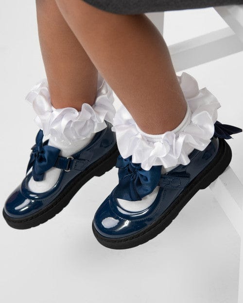 Caramelo Navy Bow School Shoes