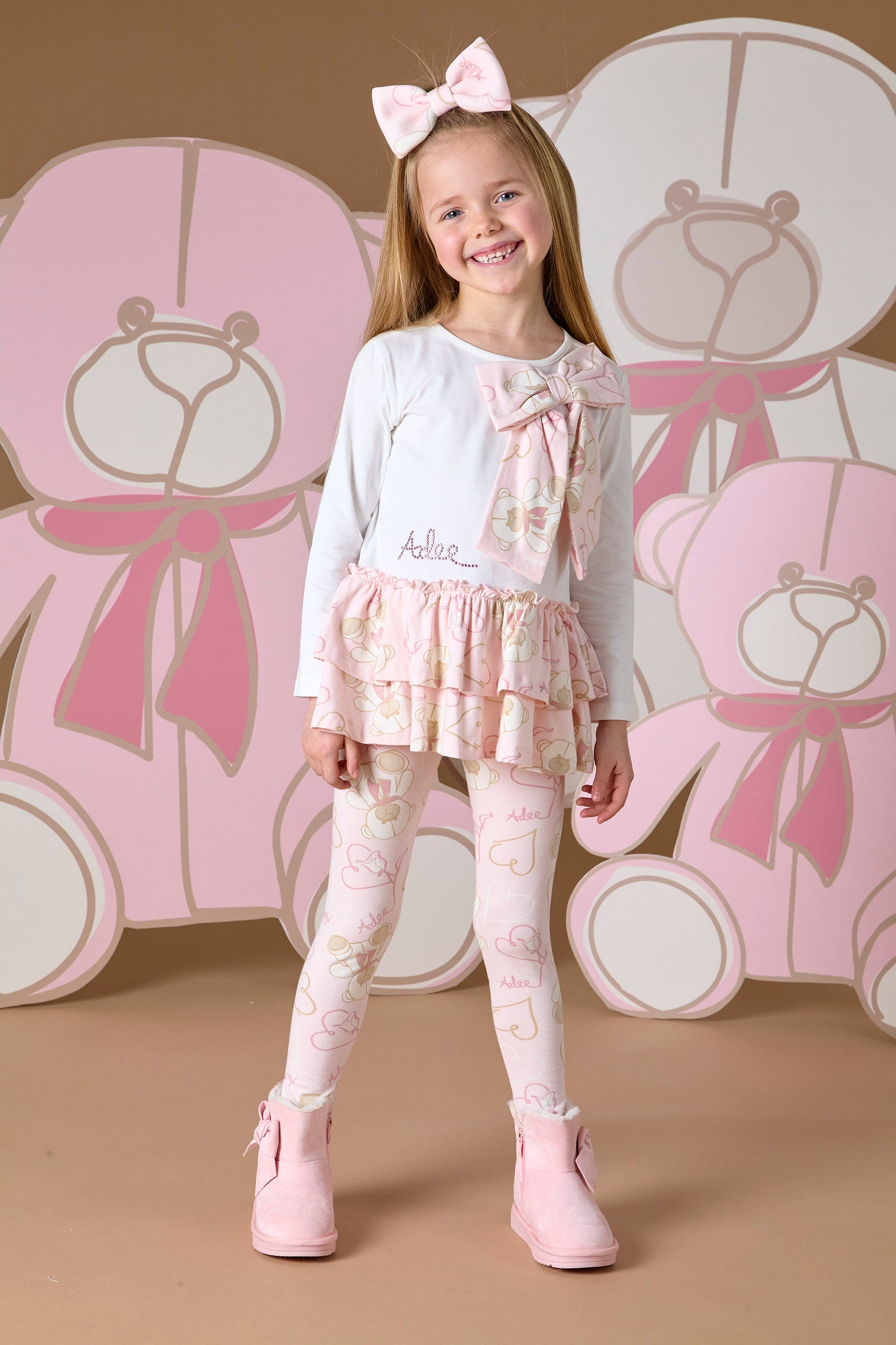 A Dee AW24 Summer Teddy Print Bow Legging Set